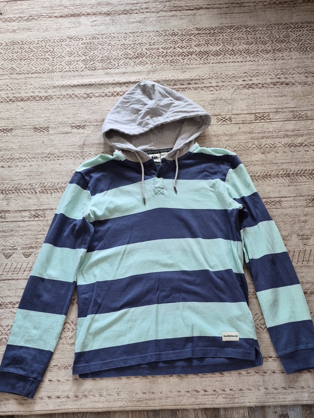 Quiksilver Striped Hooded Pullover in Navy & Light Blue